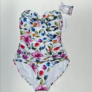 Anne Cole White Floral One-Piece Swimsuit with Multicolor Blooms